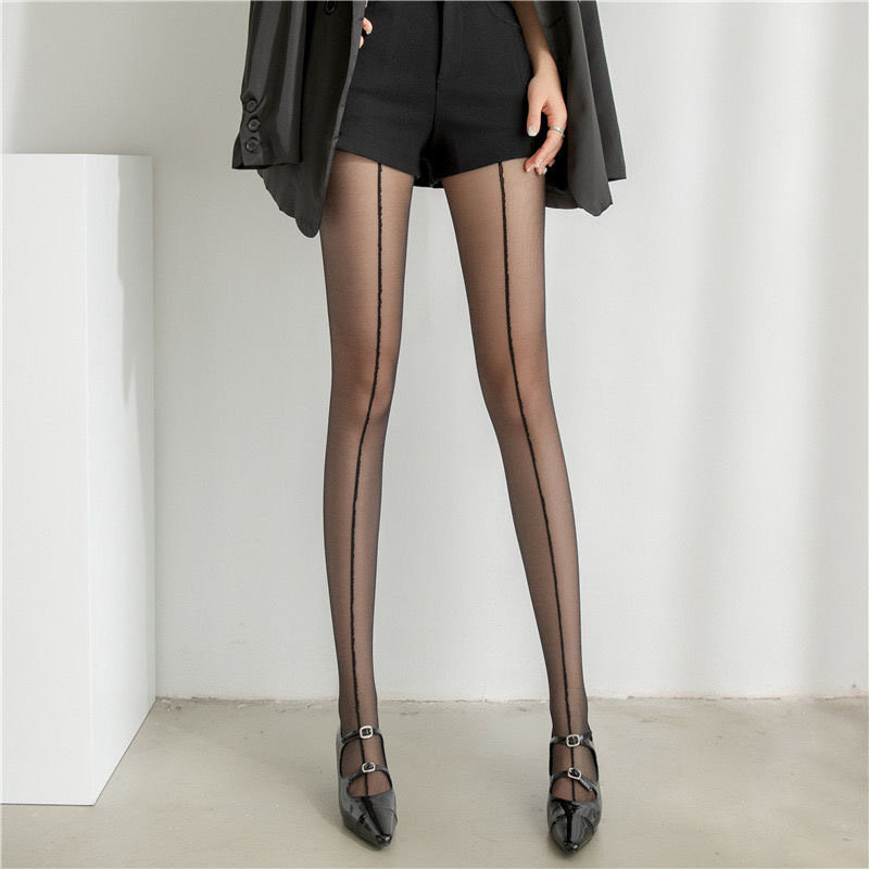 Mu Ruan red cross shrimp line stockings retro sexy hot girl black stockings legs slim vertical line pantyhose wholesale