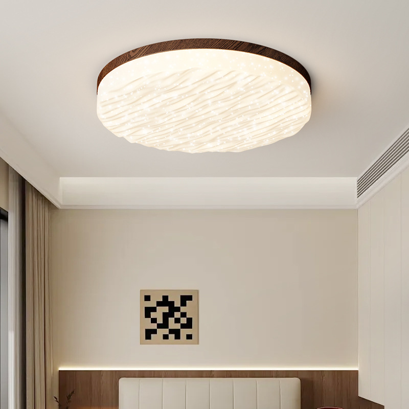 Lámpara de techo de sala de estar de estilo antiguo, color de nogal retro francés, lámpara de salón de ondas creativas, lámpara de habitación de protección ocular para el hogar