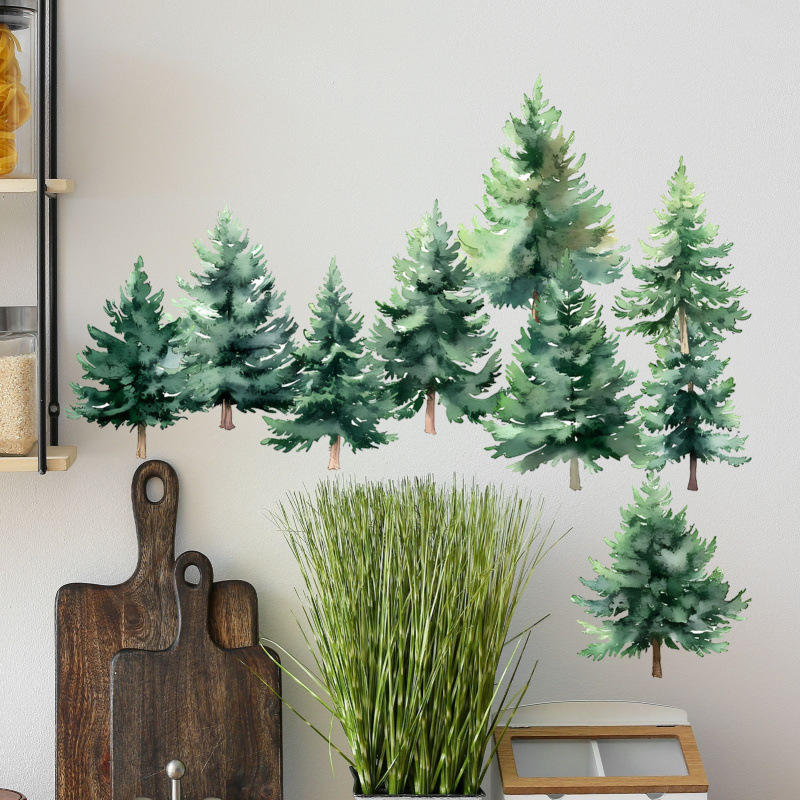 New Simulation 3D Green Plant Pine Needle Tree Bedroom Living Room Study Home Decoration Wall Sticker_voghion.com