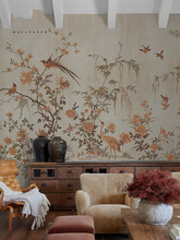 新中式花鸟墙纸客厅电视背景墙壁纸沙发茶室墙布壁画民宿壁布