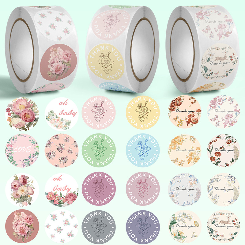 500 stickers/rolls of fresh flower stickers collection thankyou thank you gift thank you decorative sealing label stickers