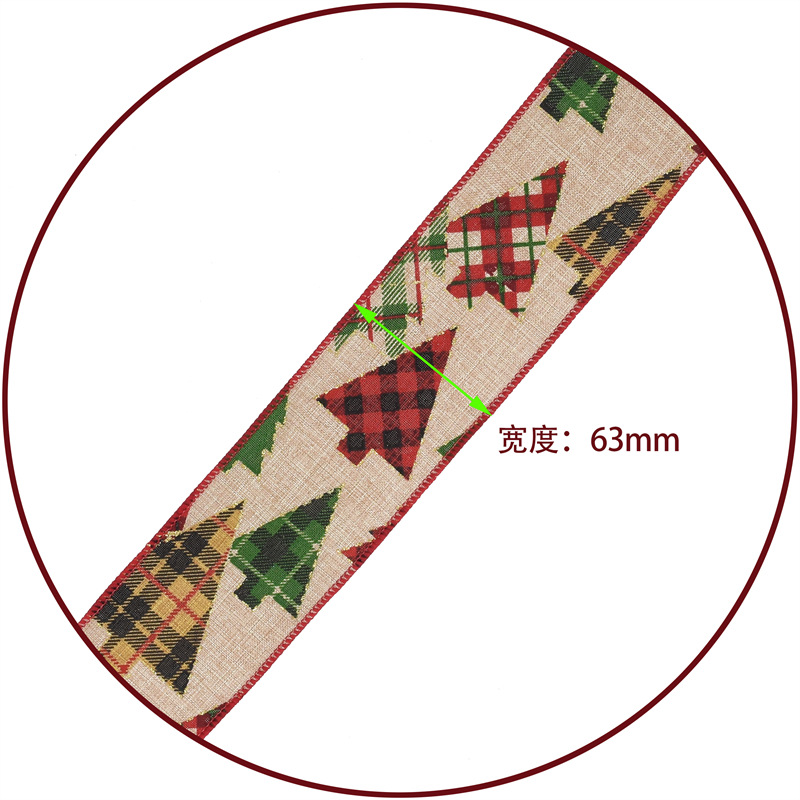 63mm Amazon transfronterizo nuevo borde de impresión de cinta de lino de Navidad decoración de árbol de Navidad cinta de tela imitación de lino 5y10y