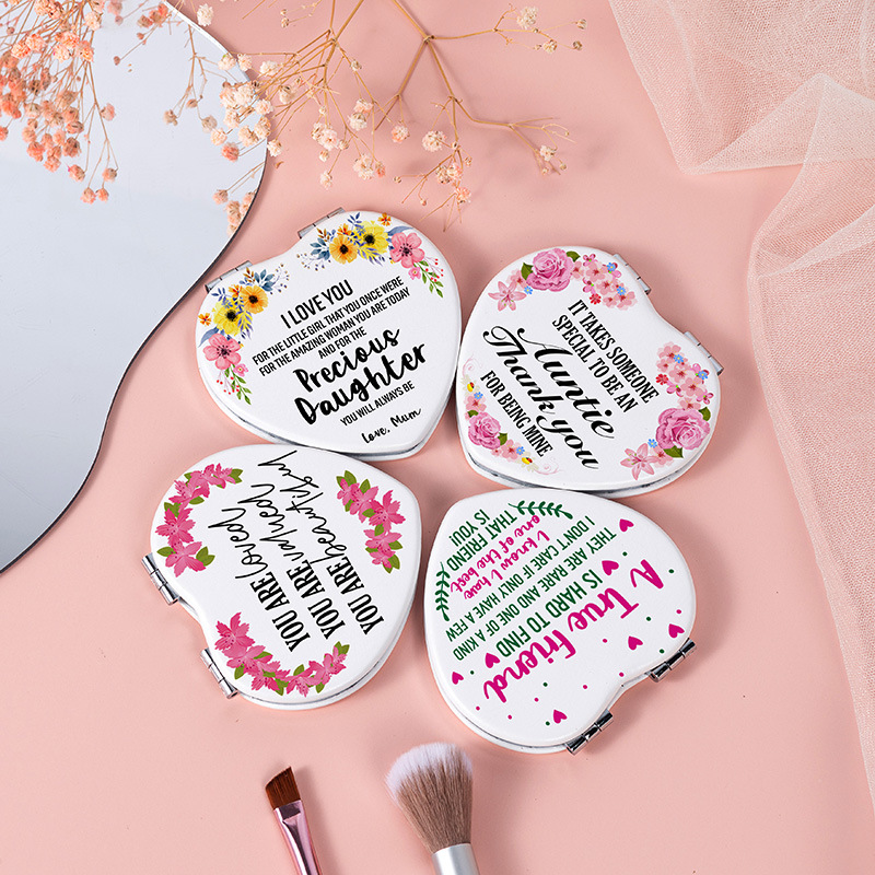 Espejo portátil con funda de PU en forma de corazón, estilo ins