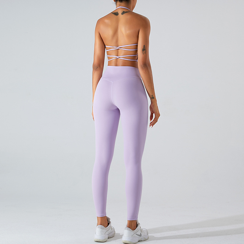 Amazon sexy apretado traje de yoga de cintura alta para mujer pantalones de yoga de contracción de vientre de secado rápido pantalones de elevación de cadera halter chaleco de yoga