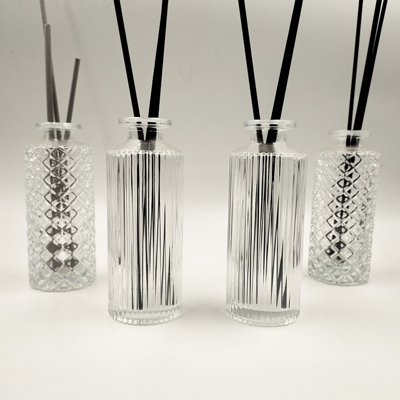 150ml玻璃瓶子ins香薰瓶无火竖纹玻璃瓶干花香薰空瓶分装瓶
