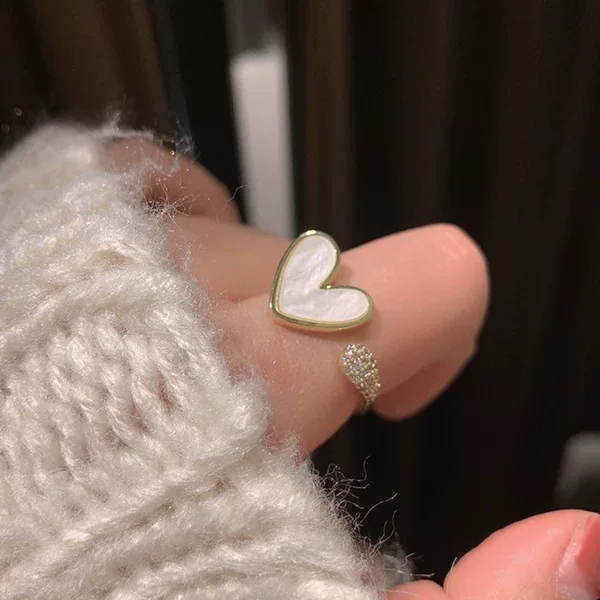 Korean and Japanese Style Heart Ring for Women Trendy Niche Design Fashion Light Luxury Personality Minimalist Open Index Finger Ring