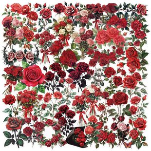 50 sheets transparent retro red rose sticker bag waterproof transparent PET hand account material decorative guitar notebook