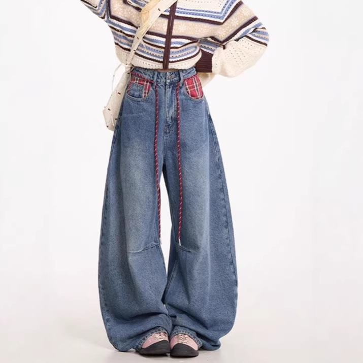 【Korean Style】Xintang Denim Sweet Cool Design Korean Version Loose High-Waisted Slimming Floor-Length Wide-Leg Jeans for Women 【Korean Style】Xintang Denim Sweet Cool Design Korean Version Loose High-Waisted Slimming Floor-Length Wide-Leg Jeans for Women