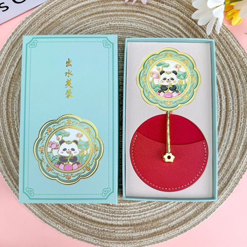 金属製ハンドヘルドミラー、中国風の文化的で創造的な高品質ギフトボックス、小さなミラー、旅行用ポータブル化粧鏡、お土産ギフト|undefined