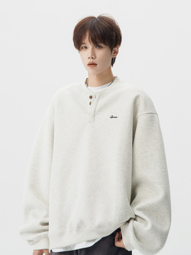 American-style embroidery Henry collar hoodie for men and women, winter loose warm and thick coat, youthful casual long-sleeved top