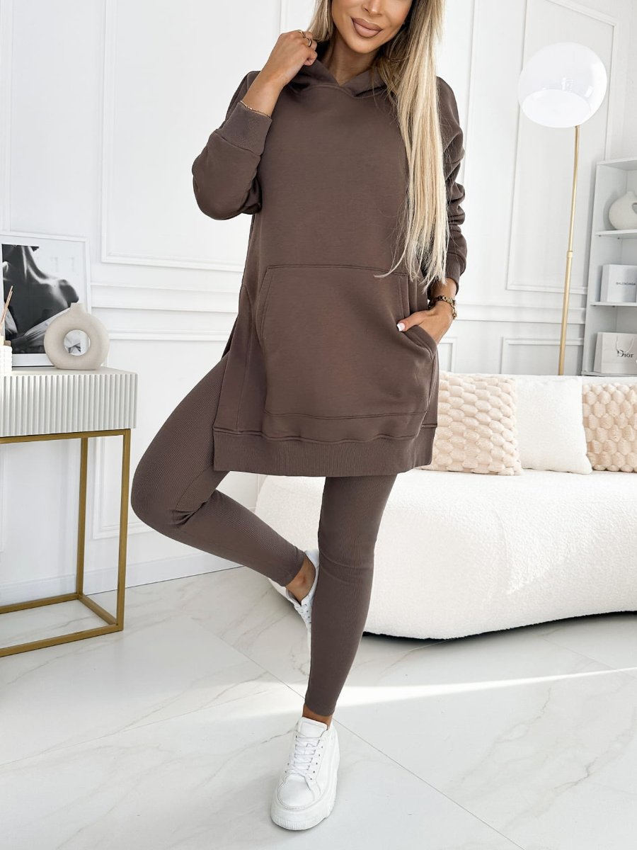 Damenbekleidung, Sport, Freizeit, Kapuzenpullover, verdickte Leggings mit Gewinde, zweiteiliger Anzug_voghion.com