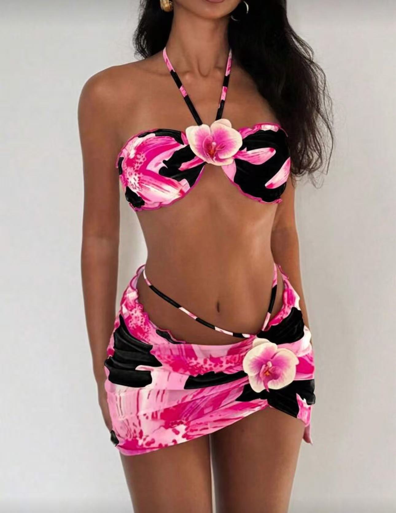 Women's Three Piece Bikini Set Triangle Style Sexy Swimwear_voghion.com