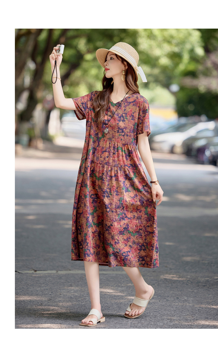 Đầm maxi nữ cotton linen in họa tiết thắt eo 2025 — Màu ảnh 03, Màu ảnh 04, Màu ảnh 01, Màu ảnh 02 chi tiết 14