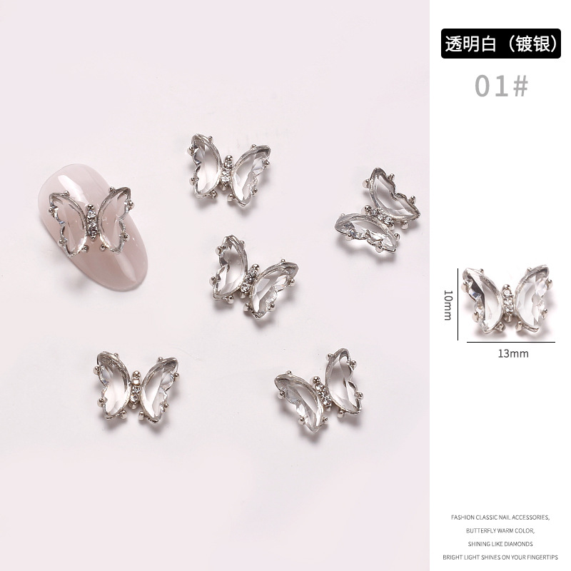 Red famosa nueva mariposa perforación joyas de manicura aleación tridimensional mariposa cristal permeación de hielo insins viento cristal mariposa perforación
