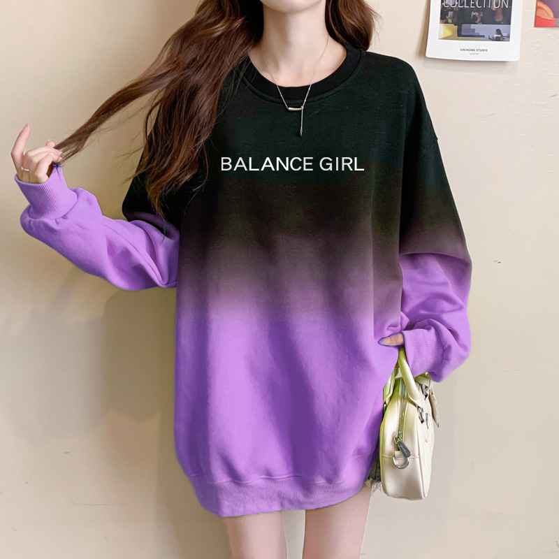 Sweatshirt À Capuche Femme Gradient Loose Style Décontracté_voghion.com