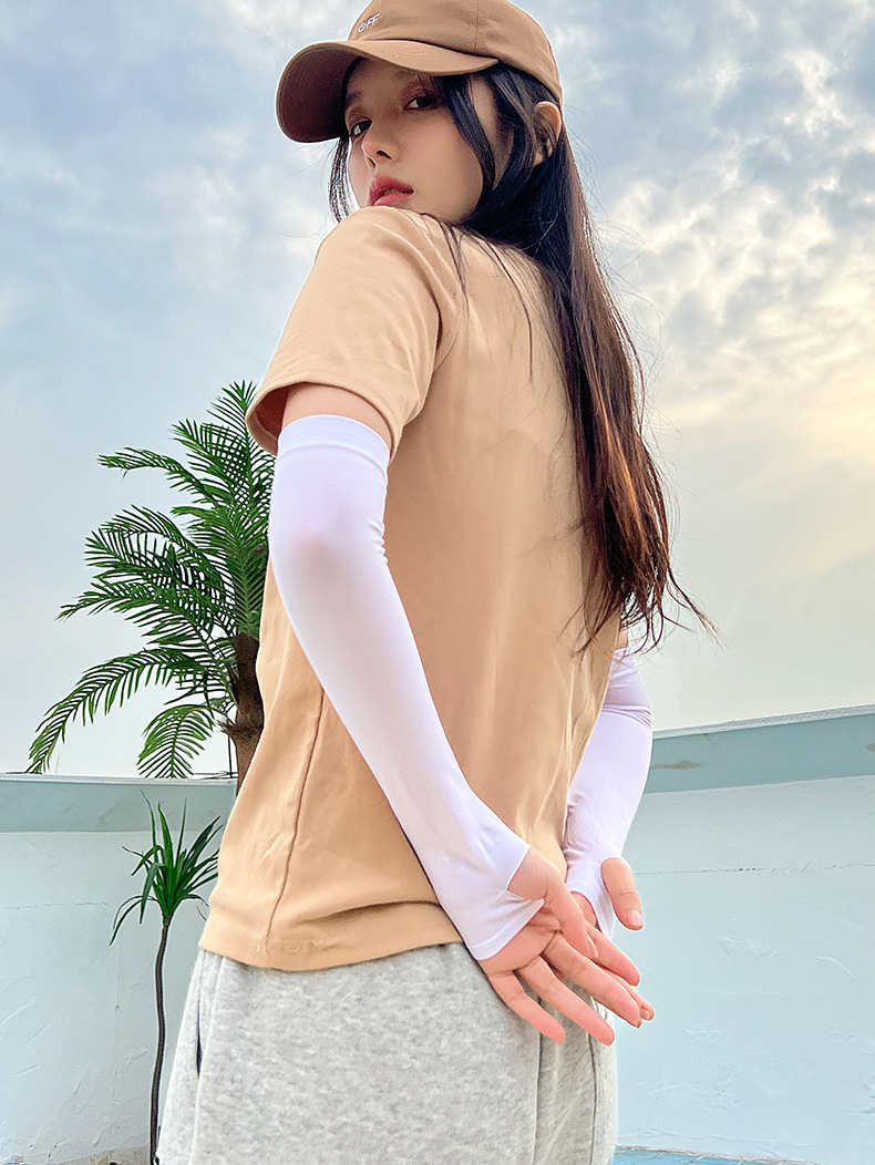 運動冰袖防曬袖套冰絲袖套戶外騎行夏季防曬純色護袖手套冰袖批發