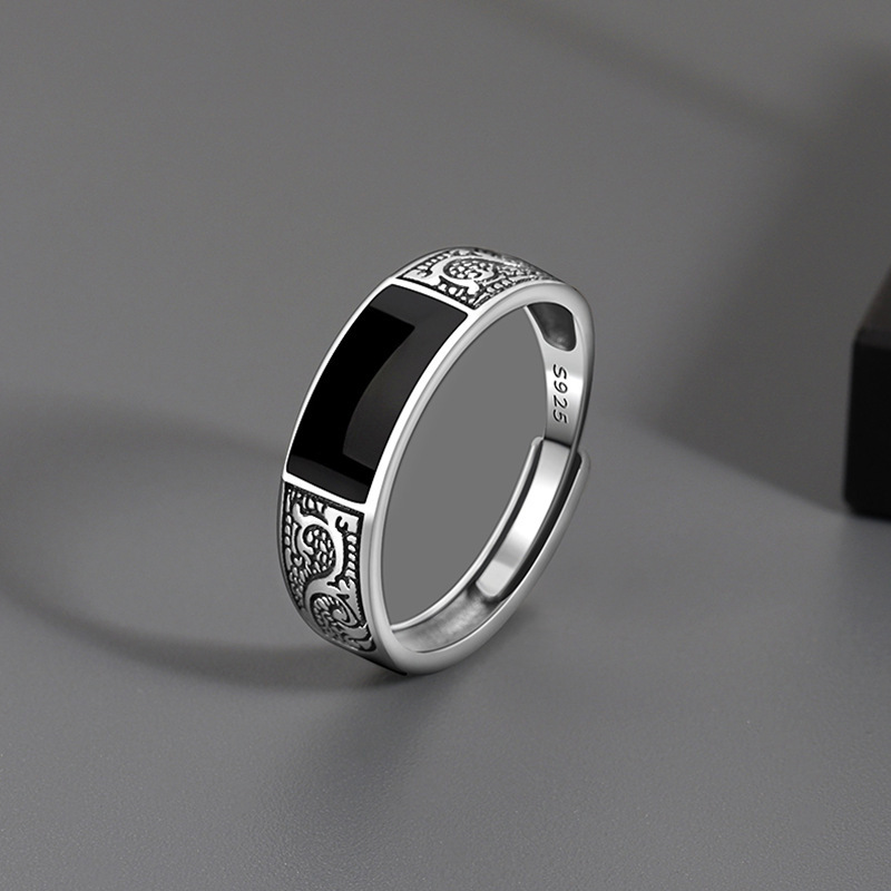 Men's Gender Plating Design Retro Geometric Copper Plating Men's Open Rings