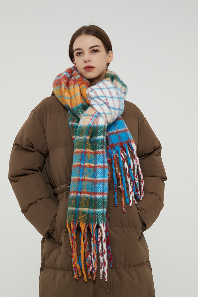 Neu Imitation Mohair Regenbogen Plaid frauen Winter Schal Verdickt Warme Schal_voghion.com
