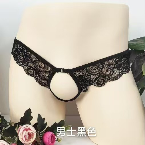 Factory direct men's lace perspective sexy underwear thong couple open crotch free direct temptation ding