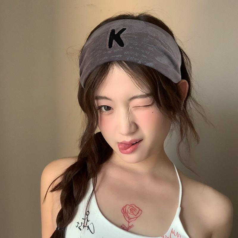 Tocado coreano en letras casuales pañuelos de borde ancho estilo europeo y americano correa de pelo deportiva lavado de la cara correa de pelo para mujeres