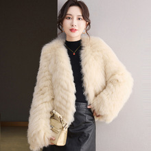 海宁高货狐狸毛车条皮草外套女2025冬装潮流轻奢气质真毛派克服