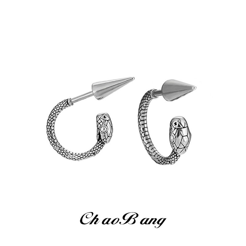 Cross-Border Titanium Steel Earrings for Men, Dragon Head Earrings, Cone-Shaped Snake Studs, Cool and Stylish Earrings for Women, Trendy Accessories