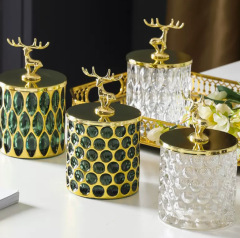 Delicate Luxury Glass Cotton Swab Desk Bathroom Makeup Cotton Storage Box Storage Jar Ornament Decorative Candy Jar with Texture