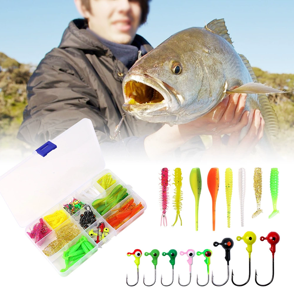 115 шт./кор. крючок с свинцовой головкой, мягкая приманка с Т-образным хвостом для ловли мандариновой рыбы, бело-полосатой мандариновой рыбы и набор рыболовных снастей для черной рыбы.
