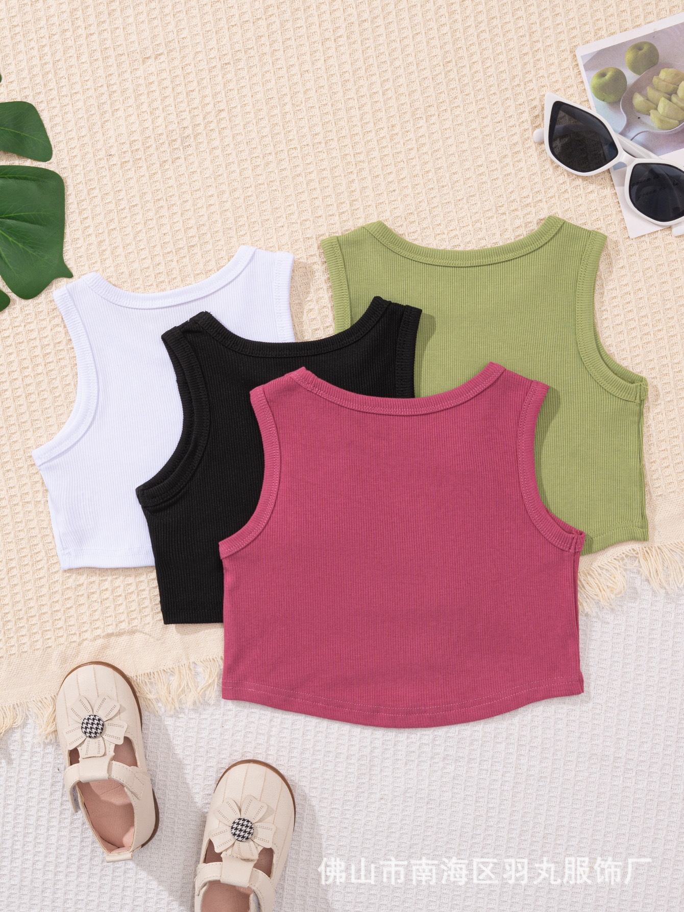 Chaleco de ropa infantil transfronterizo para niños y niñas verano corto sin mangas de cuello redondo chaleco de punto combinación de arnés Amazon