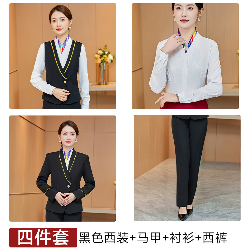 Женский черный костюм + жилет + рубашка + брюки