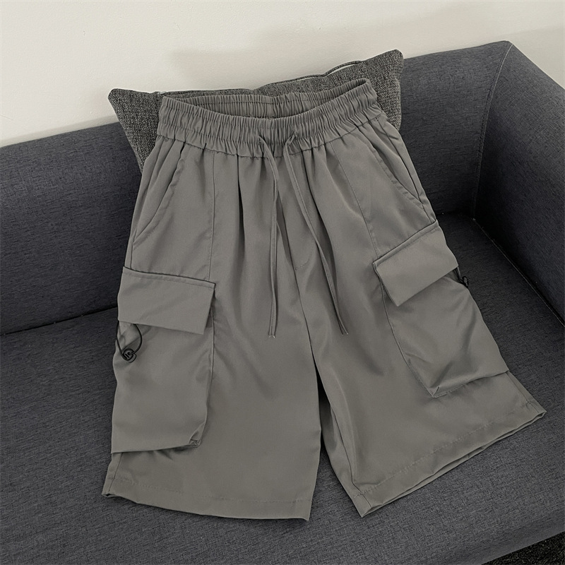 Japanese Vintage Street Style Multi-Pocket Cargo Shorts for Men, Summer Loose Wide-Leg Pants, Versatile Casual Knee-Length Shorts