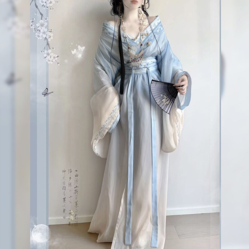 Fanyin【Mingyuegui】Cross-Collar Straight-Cut Printed Modified Daily Hanfu Slimming Fairy Dress New Spring/Summer Style
