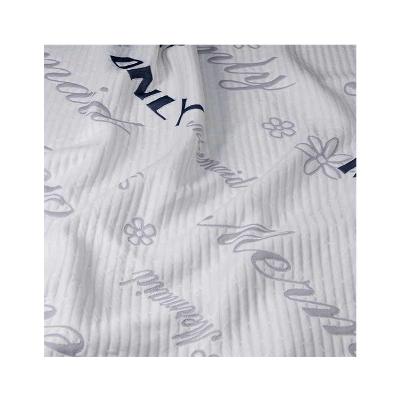 字母条纹印花双面提花面料高密度针织床垫面料灰蓝色系空气层