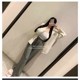 51STUDIO自制 HY178慵懒韩系显瘦松紧腰条纹宽松软糯直筒休闲裤ik