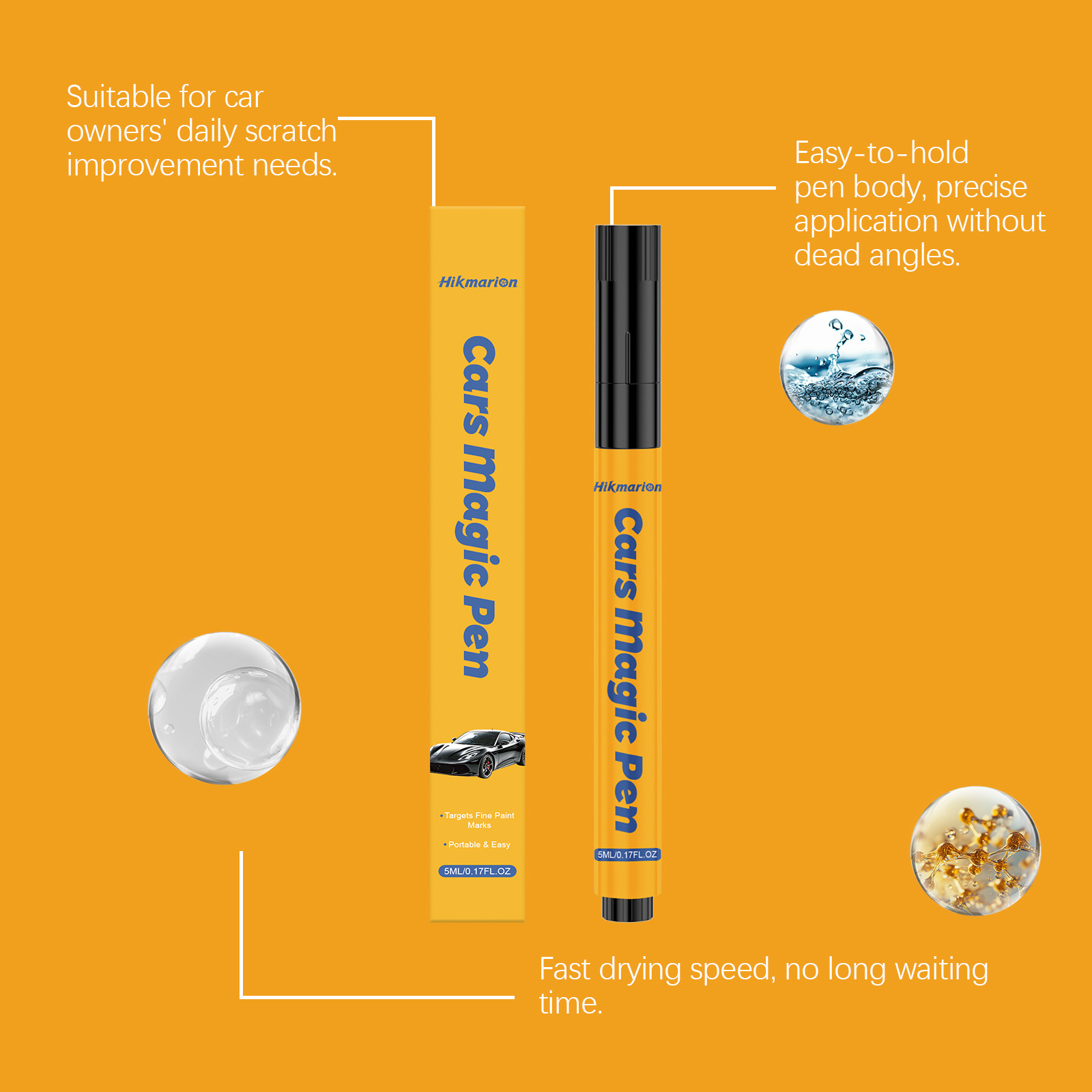 Hikmarion car scratch pen covers paint scratches, providing a simple and easy way to repair them without damaging the original paint