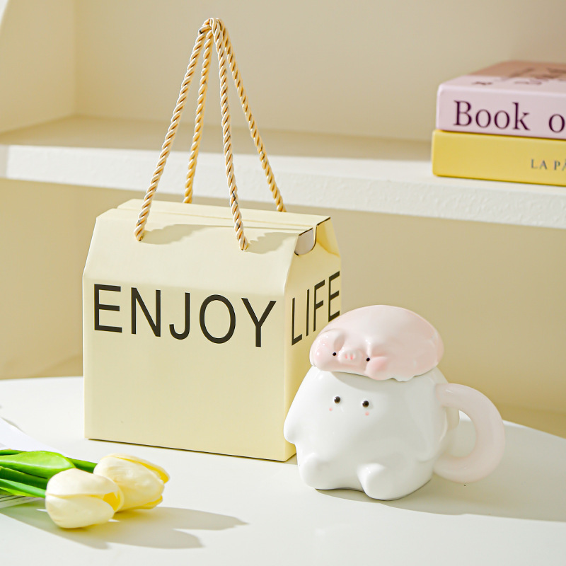 Creativo dibujado a mano de dibujos animados de animales tazas de cerámica red encantadora taza doméstica taza de agua potable de gran capacidad sensación de diseño