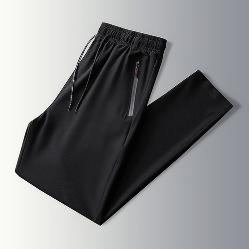 Summer Ice Silk Pants for Men, Thin and Breathable Straight Leg Men's Pants, Korean Style, Quick-Drying, 9/10 Length, Men's Solid Color Casual Pants