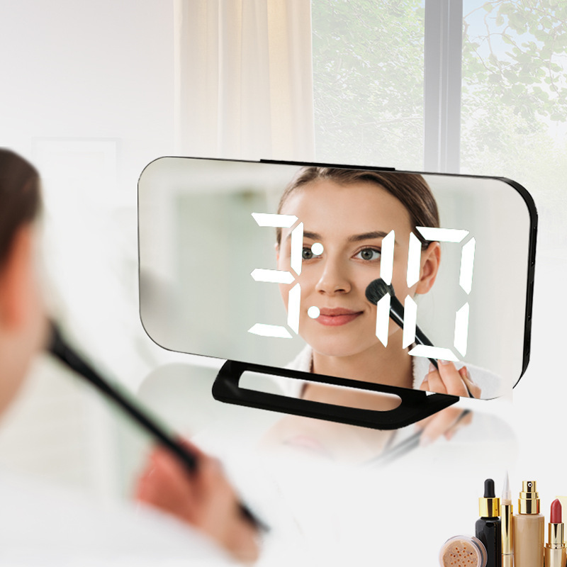 (2개) 국경 3625L 거울 디지털 시계 대형 스크린 초박형 LED 듀얼 USB 인터페이스 알람 시계 온도 디스플레이 스누즈 전원