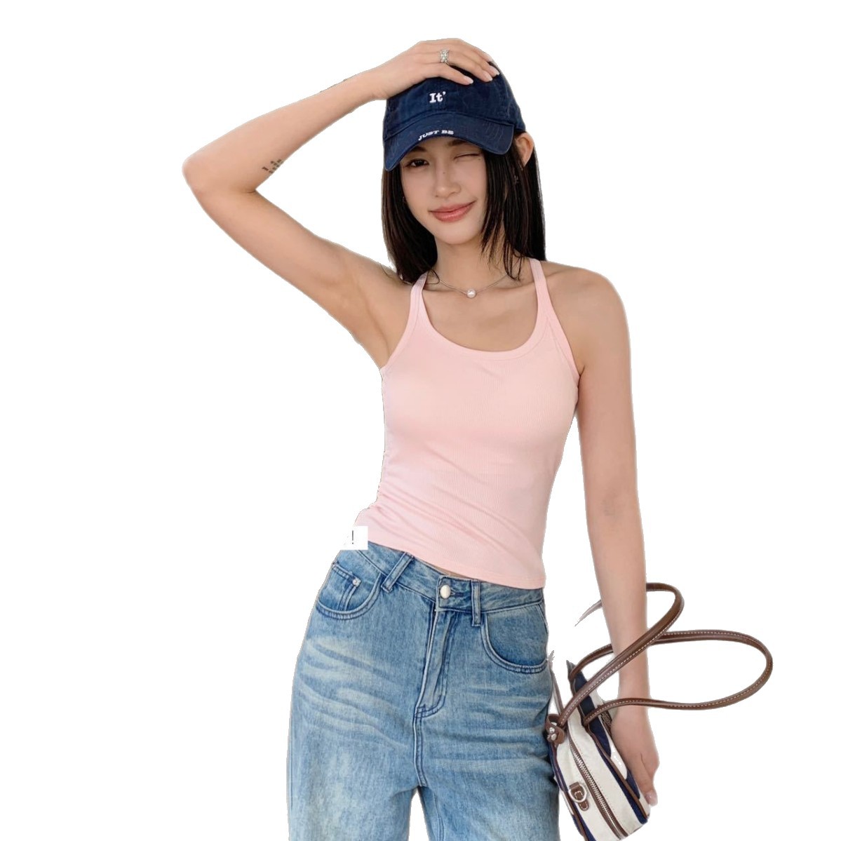 Poetic Rhythm Original Airy Ebb Tank Top with Chest Pads, Halter Neck, Beautiful Back Design, Casual Dopamine Tank Top