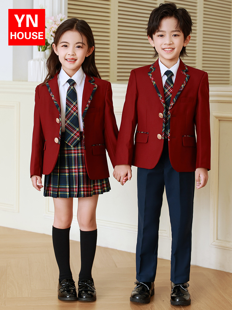 Traje uniforme escolar para niños primavera y otoño invierno estilo de la Universidad británica Primer Grado Escuela Primaria estudiante clase uniforme jardín de infantes traje de uniforme de jardín