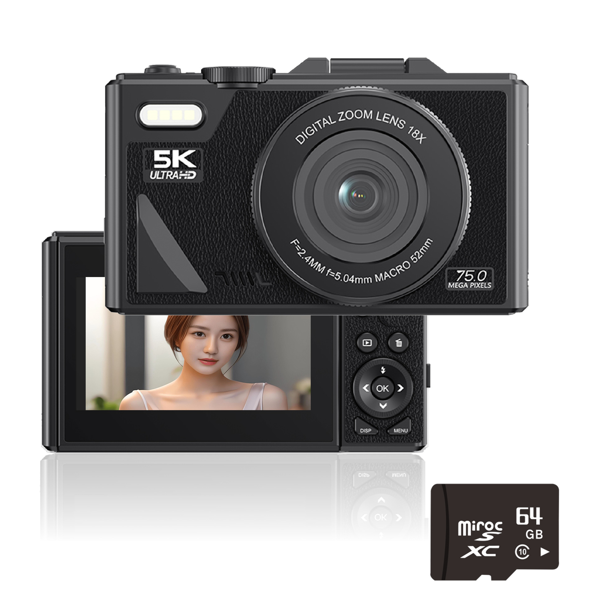 Cross-Border New Product W1 Flip-Screen Ccd Camera High-Definition Digital Camcorder with Wifi Transmission and Beauty Filter 4K5K