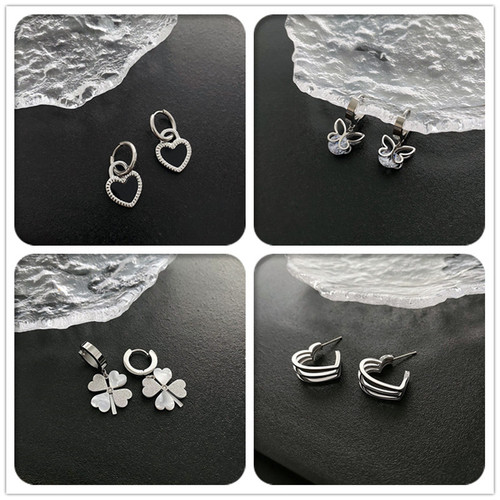 Titanium Steel Earrings Women's Korean Fashion Commuting Stainless Steel Ear Studs European and American Earrings New Style 