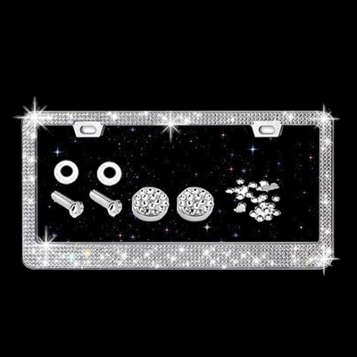 American Standard License Plate Frame with Rhinestones, Acrylic License Plate Holder, Car Accessories, Cross-Border Model, Stainless Steel License Plate Frame (License plate holder/license plate holder) - white-diamond-1-piece
