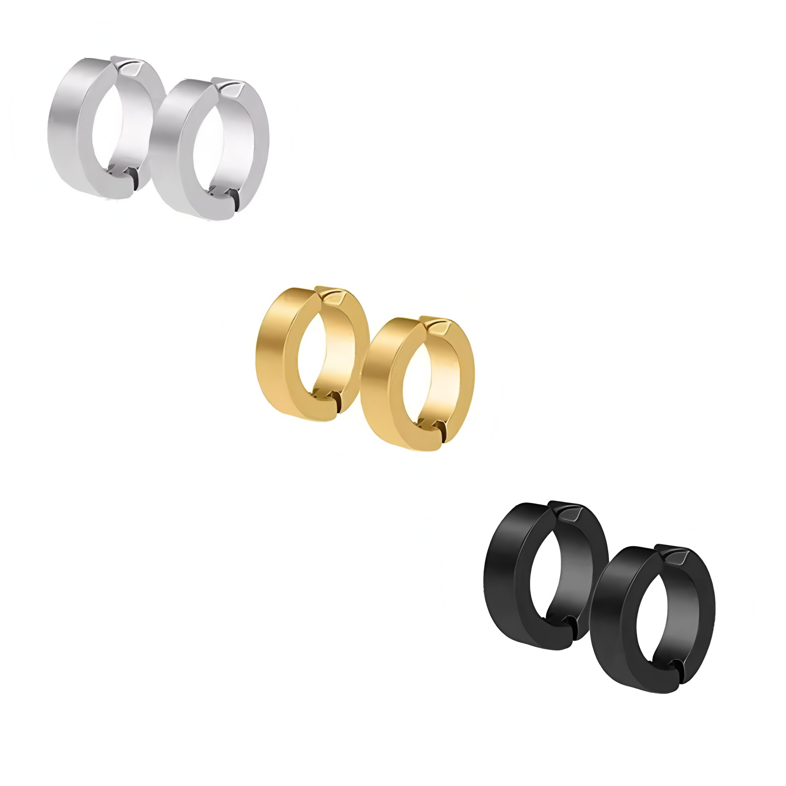 Orecchini a forma di croce da uomo in acciaio inossidabile con clip magnetica nera_voghion.com