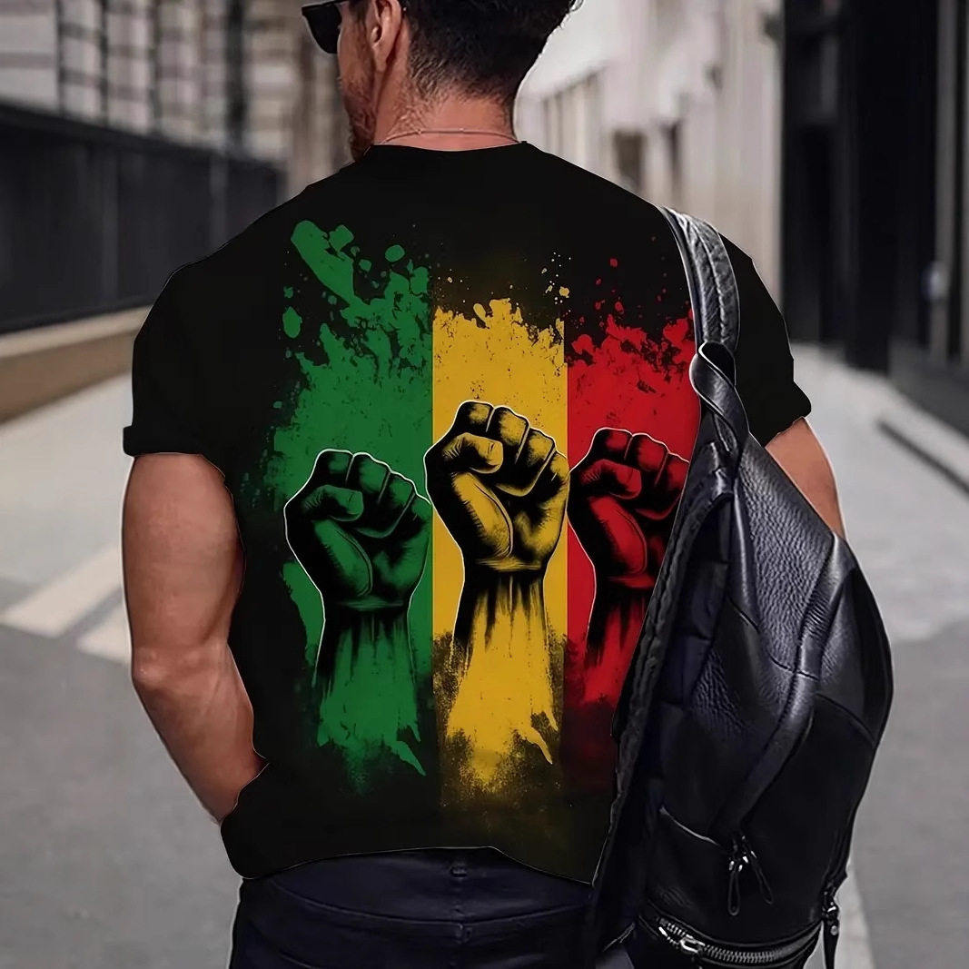 2024 venta caliente contraste color puños graffiti impresión 3D hombres calle moda suelta transpirable manga corta cuello redondo camiseta