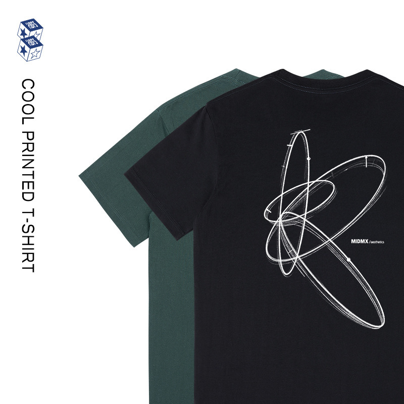 全国トレンド幾何学模様プリント Tシャツメンズ夏 ootd 白半袖コットンラウンドネックトップ女性 ins トレンド卸売|undefined
