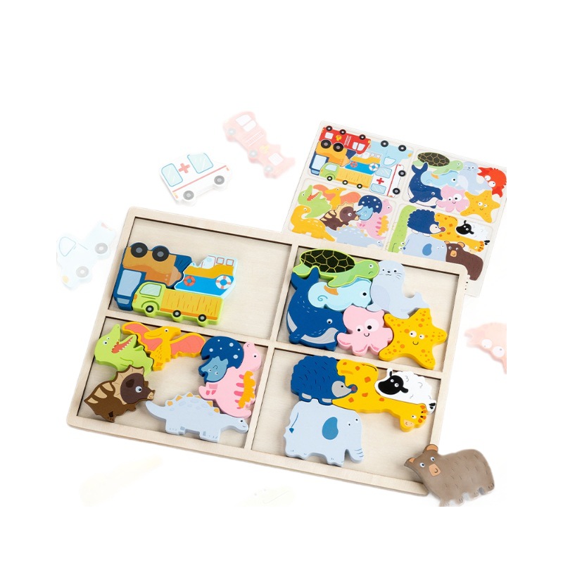Bebé Monchi 4 en 1 puzzle tridimensional para niños jardín de infantes animales dinosaurios cognitivo puzzle de educación temprana juguetes de puzzle image 6