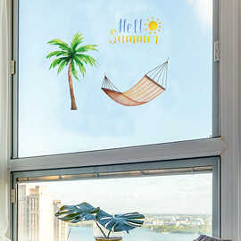Hello Summer 椰子树冰箱贴马桶贴浴室跨境可移除装饰贴纸MUP1737