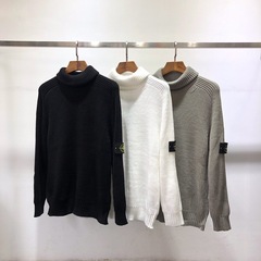 クロスボーダー STONE 流行のハイストリートバッジラベルタートルネックセーター厚く暖かい男性と女性のカップルニットウェア