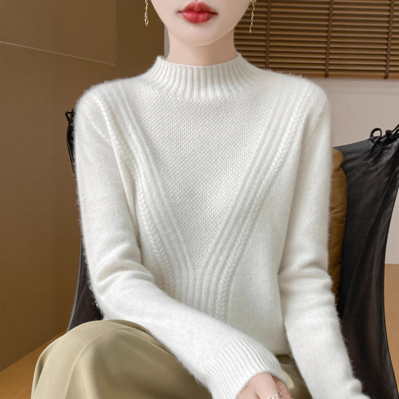 针织衫女士2025秋冬季新款套头半高领毛衣扭花时尚秋冬针织打底衫|undefined